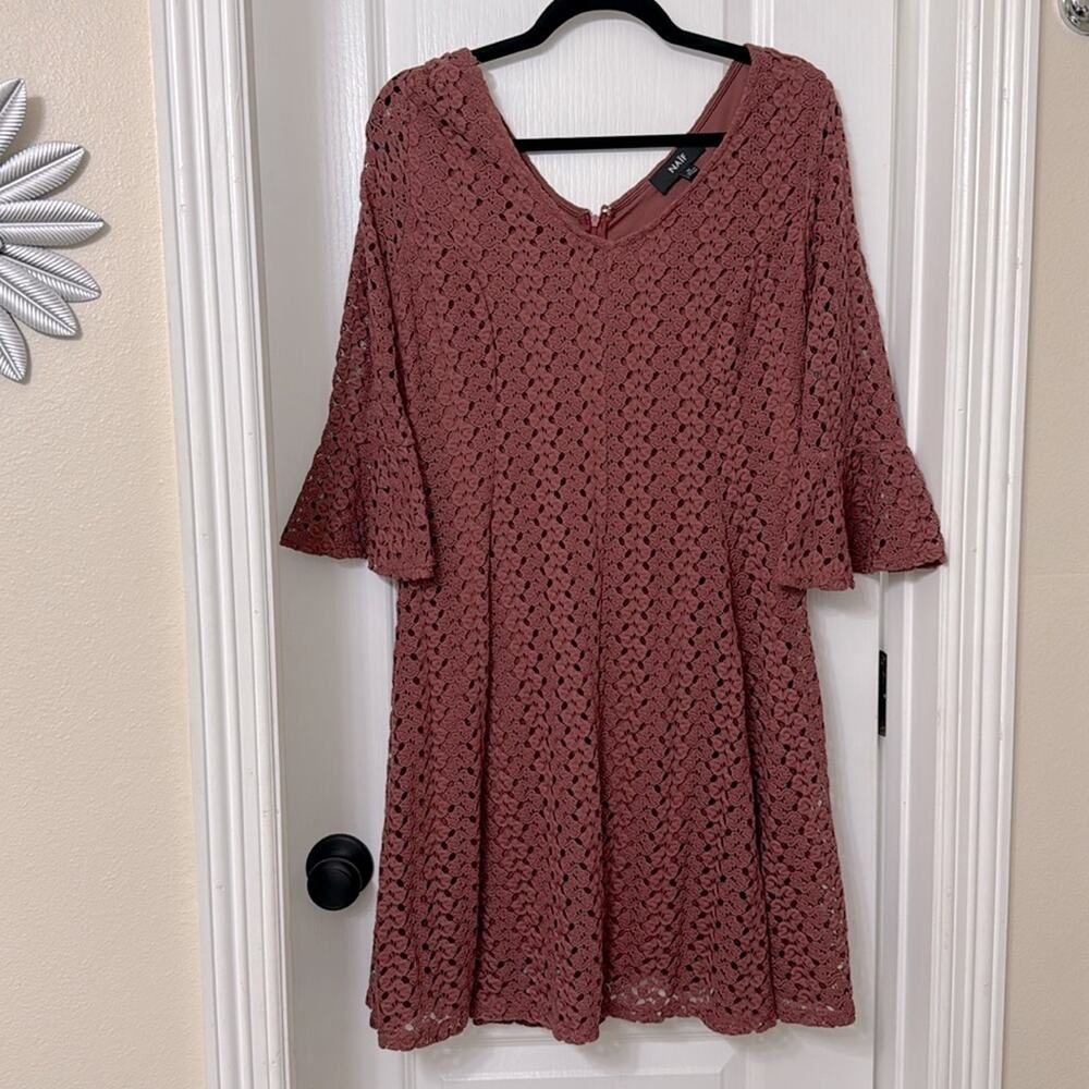 Naif cropped bell sleeve flare dress mauve dusty rose size M